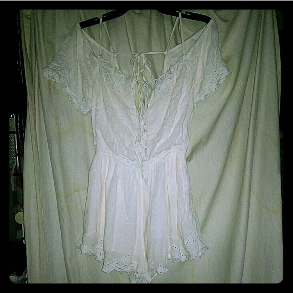 Free people eyelet scalloped cold shoulder romper